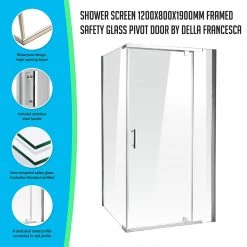 Della Francesca 1200 X 800 X 1900mm Framed Safety Glass Pivot Door Shower Screen In CHROME DIY & Renovation