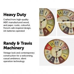 Randy & Travis Machinery Home & Lifestyle Large Colourful Wall Clock Kitchen Office Retro Timepiece