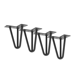 Della Francesca Furniture Set Of 4 Industrial 3-Rod Retro Hairpin Table Legs 12mm Steel Bench Desk - 11cm Black