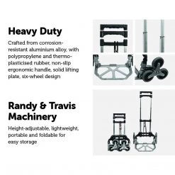 Randy & Travis Machinery Stair Climbing Trolley 6 Wheels Aluminium Folding Hand Cart Climb Steps DIY & Renovation