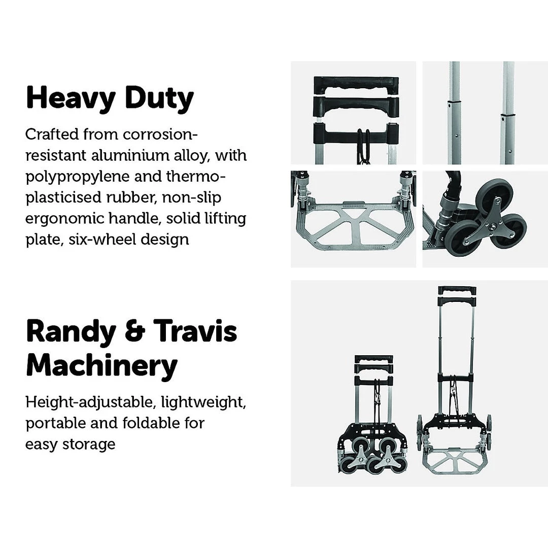 Randy & Travis Machinery Stair Climbing Trolley 6 Wheels Aluminium Folding Hand Cart Climb Steps DIY & Renovation