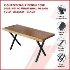 Della Francesca Furniture X-Shaped Table Bench Desk Legs Retro Industrial Design Fully Welded - Black