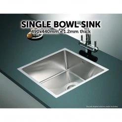 Brienz DIY & Renovation 490x440mm Stainless Steel Single Bowl Sink With Round Waste