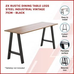 Randy & Travis Machinery 2x Rustic Dining Table Legs Steel Industrial Vintage 71cm - Black Furniture