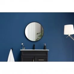 70cm Round Wall Mirror Bathroom Makeup Mirror By Della Francesca - Black DIY & Renovation