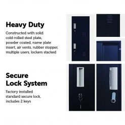 Salvatore Angelotti Furniture Black 4-Door Locker For Office Gym Shed School Home Storage - Standard Lock With 2 Keys