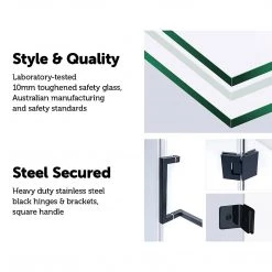 100 X 100cm Frameless 10mm Glass Shower Screen By Della Francesca BLACK Hinges/Brackets And SQUARE Handle DIY & Renovation