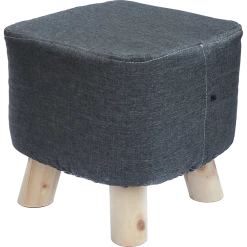 Randy & Travis Machinery Furniture Charcoal Fabric Ottoman Foot Stool Rest Pouffe Wood Padded Seat Squircle