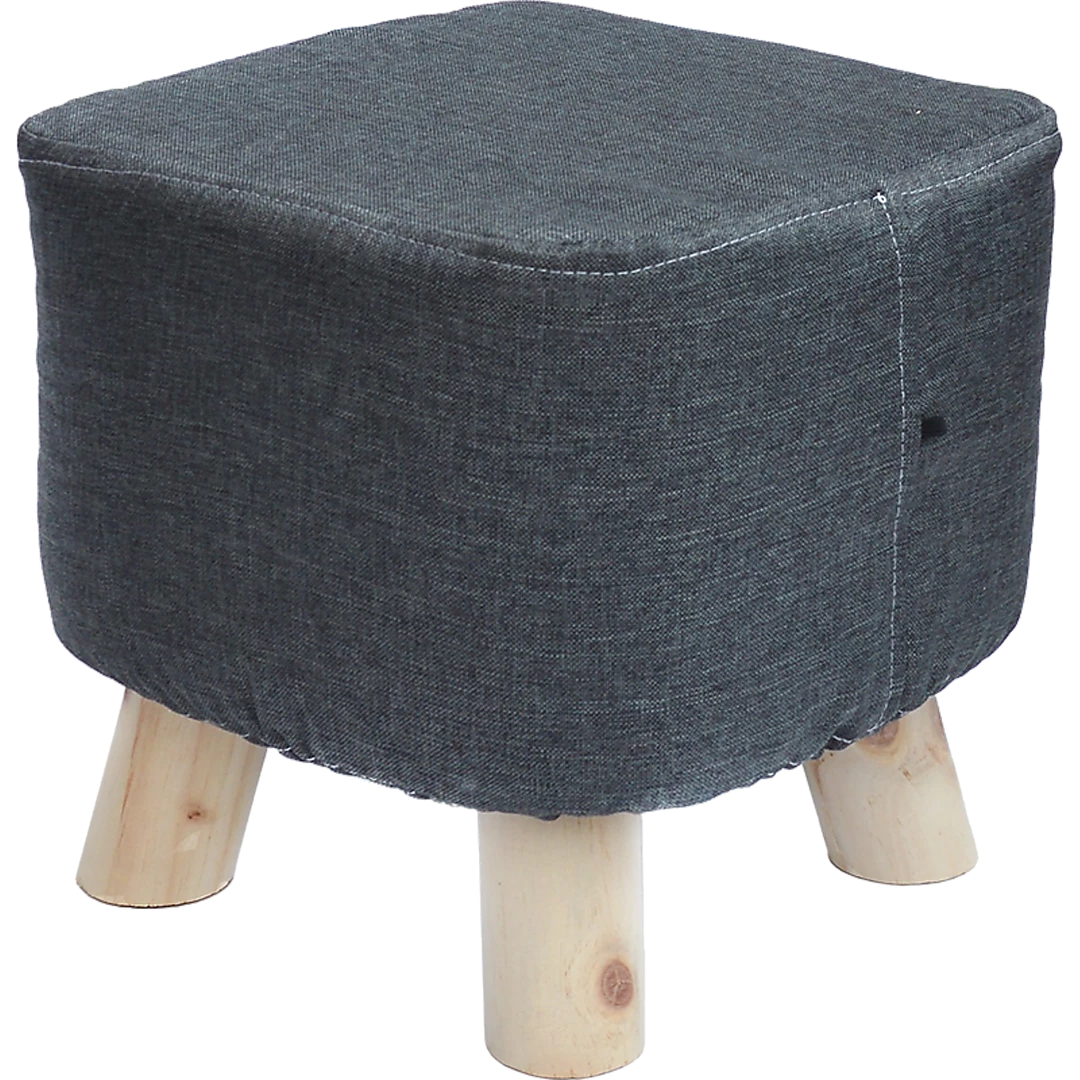 Randy & Travis Machinery Furniture Charcoal Fabric Ottoman Foot Stool Rest Pouffe Wood Padded Seat Squircle