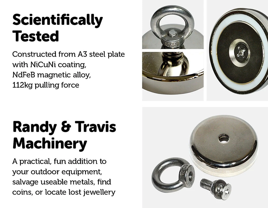 Randy & Travis Machinery 112Kg Salvage Strong Recovery Magnet Neodymium Hook