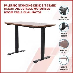 Furniture Palermo Standing Desk Sit Stand Height Adjustable Motorised 120cm Table Dual Motor