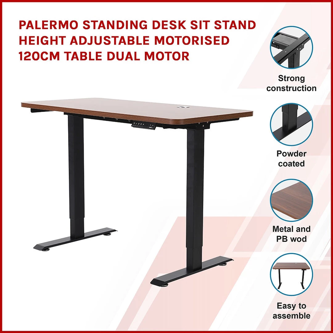 Furniture Palermo Standing Desk Sit Stand Height Adjustable Motorised 120cm Table Dual Motor