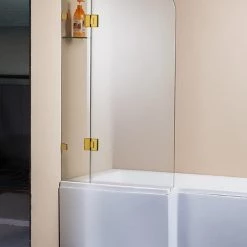 120 X 145cm Frameless Glass Bath Screen By Della Francesca Gold Finish