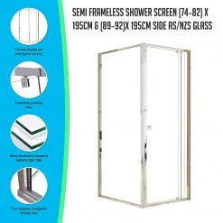Della Francesca Front: (74~82) X 195cm Adjustable Semi Frameless Shower Screen In Chrome Side: (89~92) X 195cm DIY & Renovation