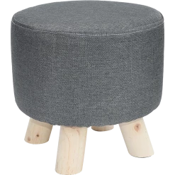 Randy & Travis Machinery Charcoal Fabric Ottoman Foot Stool Rest Pouffe Wood Padded Seat Round