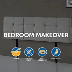 Palermo Beige Linen Fabric King Deluxe Tufted Headboard Bedhead Furniture