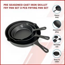 Randy & Travis Machinery Pre Seasoned Cast Iron Skillet Fry Pan Set 3 Pcs Frying Pan Set Home & Lifestyle