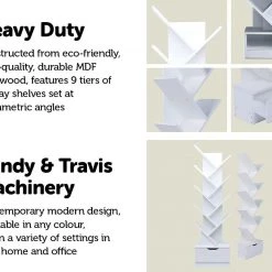 Randy & Travis Machinery Furniture Tree Bookshelf Bookcase Book Organizer 9-Tier Multipurpose Shelf Display Racks