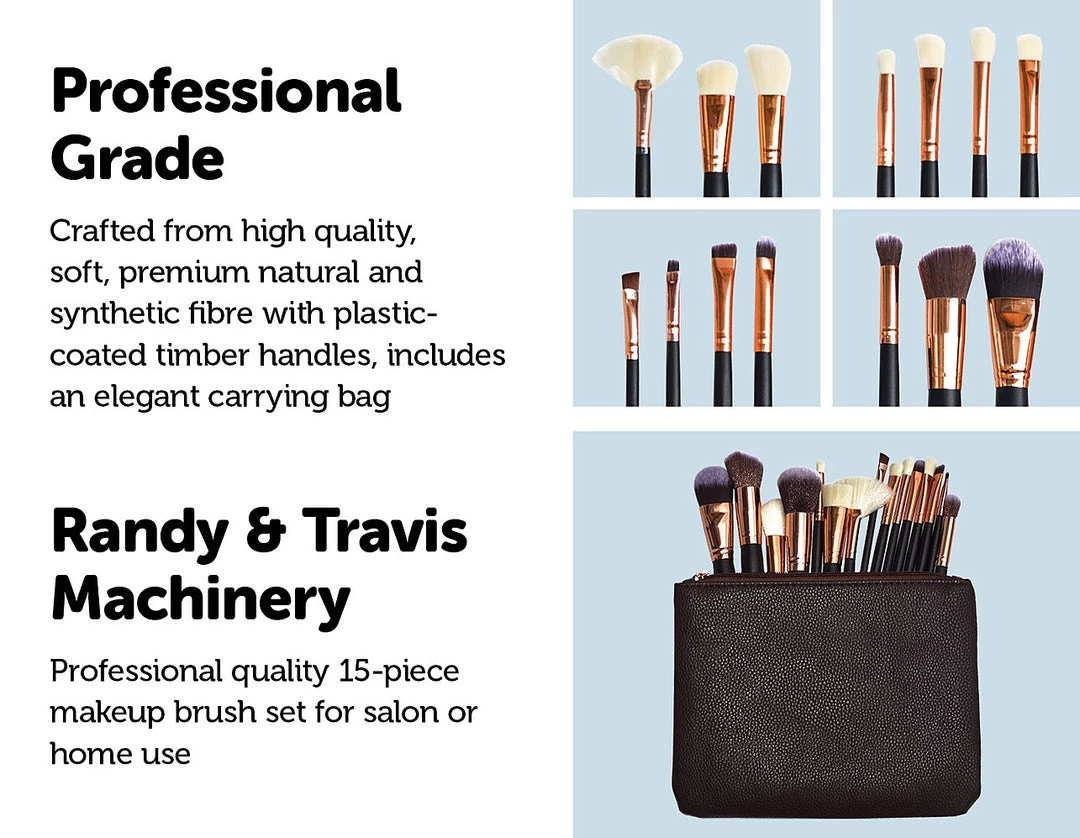 Randy & Travis Machinery Home & Lifestyle Soft 15Pcs Pro Face Powder Makeup Brushes Set Eyeshader Blending Highlight Tools