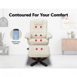 Palermo PU Leather Massage Chair Recliner Ottoman Lounge Remote - Cream