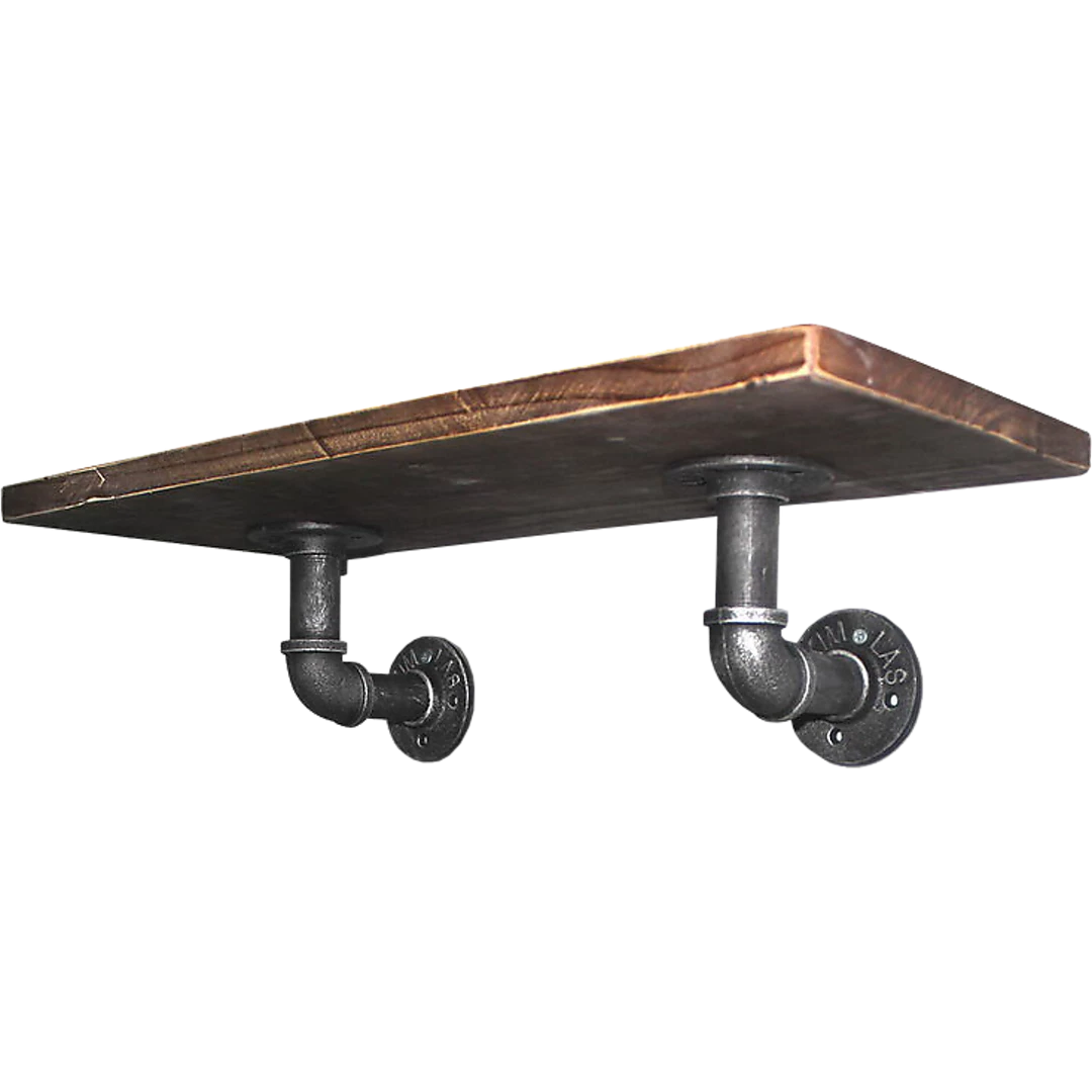 Randy & Travis Machinery Industrial Black Iron Pipe Bracket Wall Mounted Floating Shelf - Set Of 2 Furniture