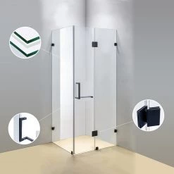 DIY & Renovation 120 X 70cm Frameless 10mm Glass Shower Screen By Della Francesca BLACK Hinges/Brackets And SQUARE Handle