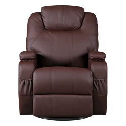 Palermo Brown Massage Sofa Chair Recliner 360 Degree Swivel PU Leather Lounge 8 Point Heated