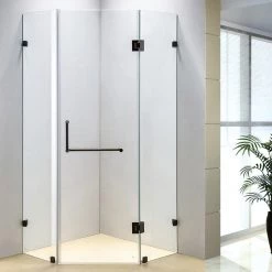 900 X 900mm Frameless 10mm Glass Shower Screen By Della Francesca Black Hinges/Brackets And Round Handle DIY & Renovation