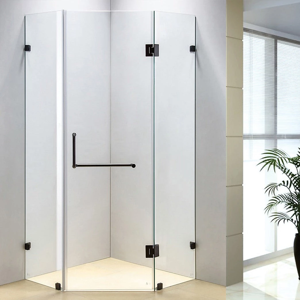 900 X 900mm Frameless 10mm Glass Shower Screen By Della Francesca Black Hinges/Brackets And Round Handle DIY & Renovation