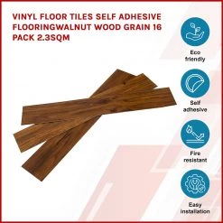 Randy & Travis Machinery Vinyl Floor Tiles Self Adhesive Flooring Walnut Wood Grain 16 Pack 2.3SQM