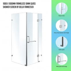 100 X 100cm Frameless 10mm Glass Shower Screen By Della Francesca CHROME Hinges/Brackets And ROUND Handle DIY & Renovation