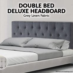 Palermo Double Linen Fabric Deluxe Headboard Bedhead In Grey Furniture