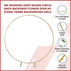 Randy & Travis Machinery 2M Wedding Hoop Round Circle Arch Backdrop Flower Display Stand Frame Background Gold