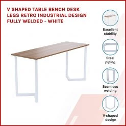 Randy & Travis Machinery V Shaped Table Bench Desk Legs Retro Industrial Design Fully Welded - White