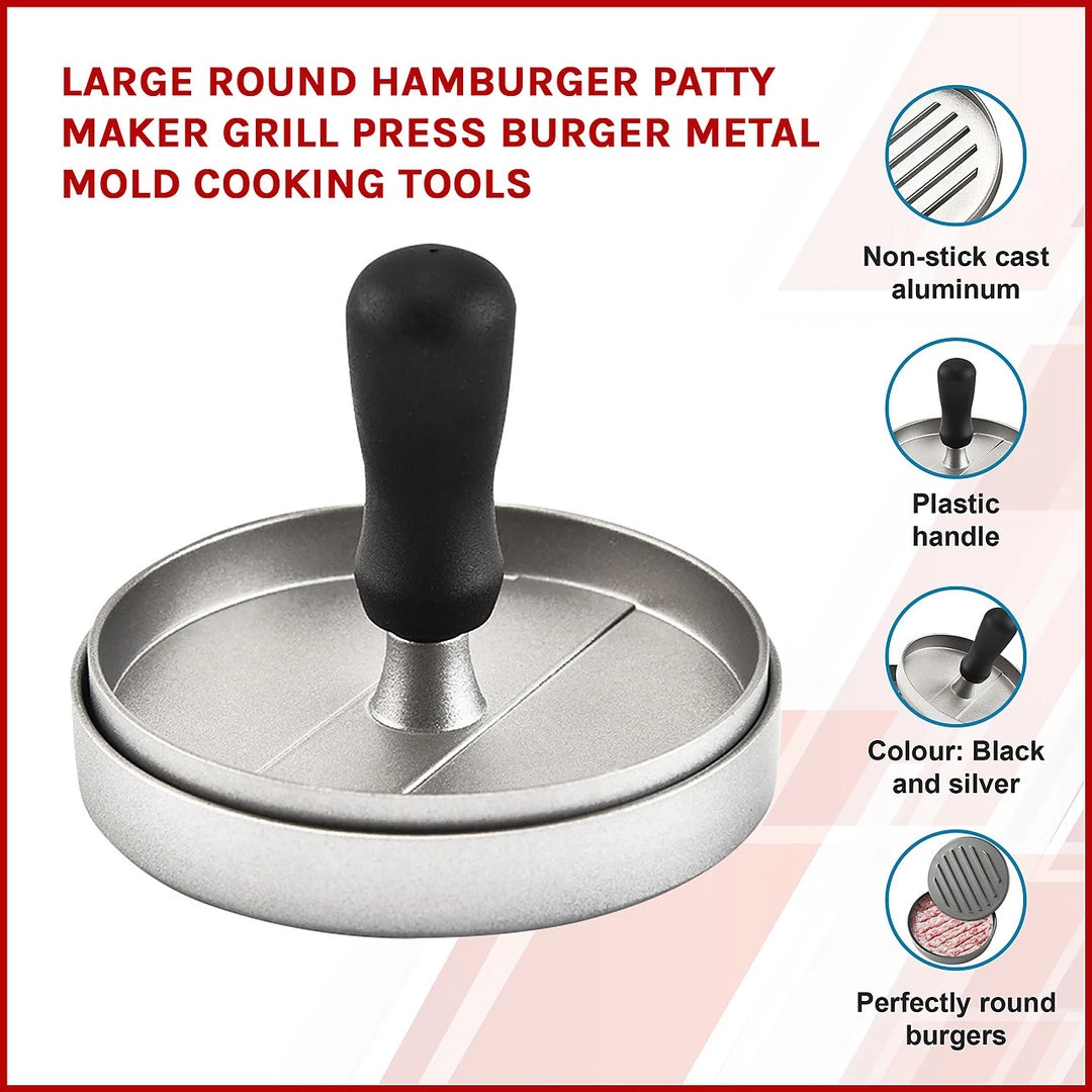 FactoryFast.com.au Home & Lifestyle Large Round Hamburger Patty Maker Grill Press Burger Metal Mold Cooking Tools