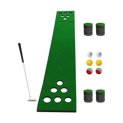 FactoryFast.com.au Golf Beer Pong Game Toy Set Green Golf Putting Matt With 2 Putters, 6 Balls