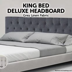 Palermo King Linen Fabric Deluxe Headboard Bedhead In Grey Furniture