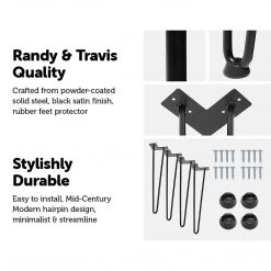 Randy & Travis Machinery Set Of 4 Industrial Retro Hairpin Table Legs 12mm Steel Bench Desk - 41cm