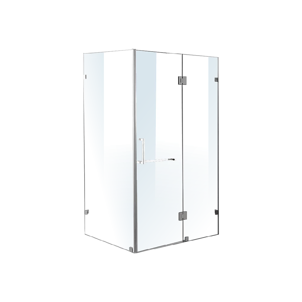 120 X 100cm Frameless 10mm Glass Shower Screen By Della Francesca CHROME Hinges/Brackets And SQUARE Handle