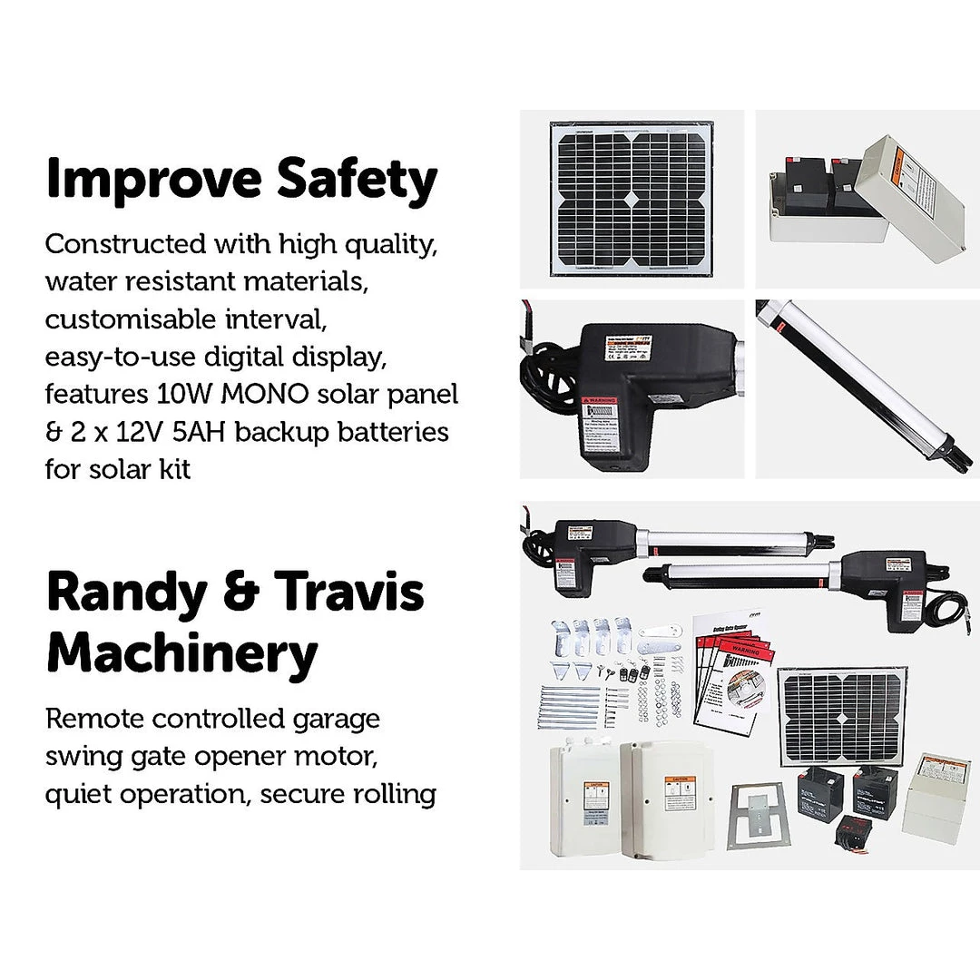 Randy & Travis Machinery DIY & Renovation 1000KG 10W Solar Double Swing Auto Motor Remote Gate Opener