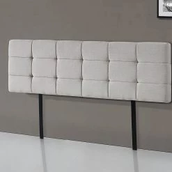 Palermo Beige Linen Fabric King Deluxe Tufted Headboard Bedhead Furniture