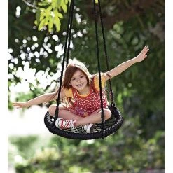 Randy & Travis Machinery Kids Rope Swing Round Outdoor Birds Crows Nest Spider Web Swing Seat 65cm