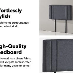 Palermo Furniture Grey Linen Fabric Single Deluxe Headboard Bedhead