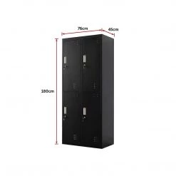 Salvatore Angelotti Furniture Black Four-Door Office Gym Shed Storage Locker- Standard Lock With 2 Keys