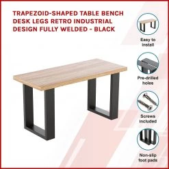 Della Francesca Trapezoid-Shaped Table Bench Desk Legs Retro Industrial Design Fully Welded - Black