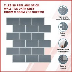 Randy & Travis Machinery DIY & Renovation Tiles 3D Peel And Stick Wall Tile Dark Grey ({{Size}} X 10 Sheets)
