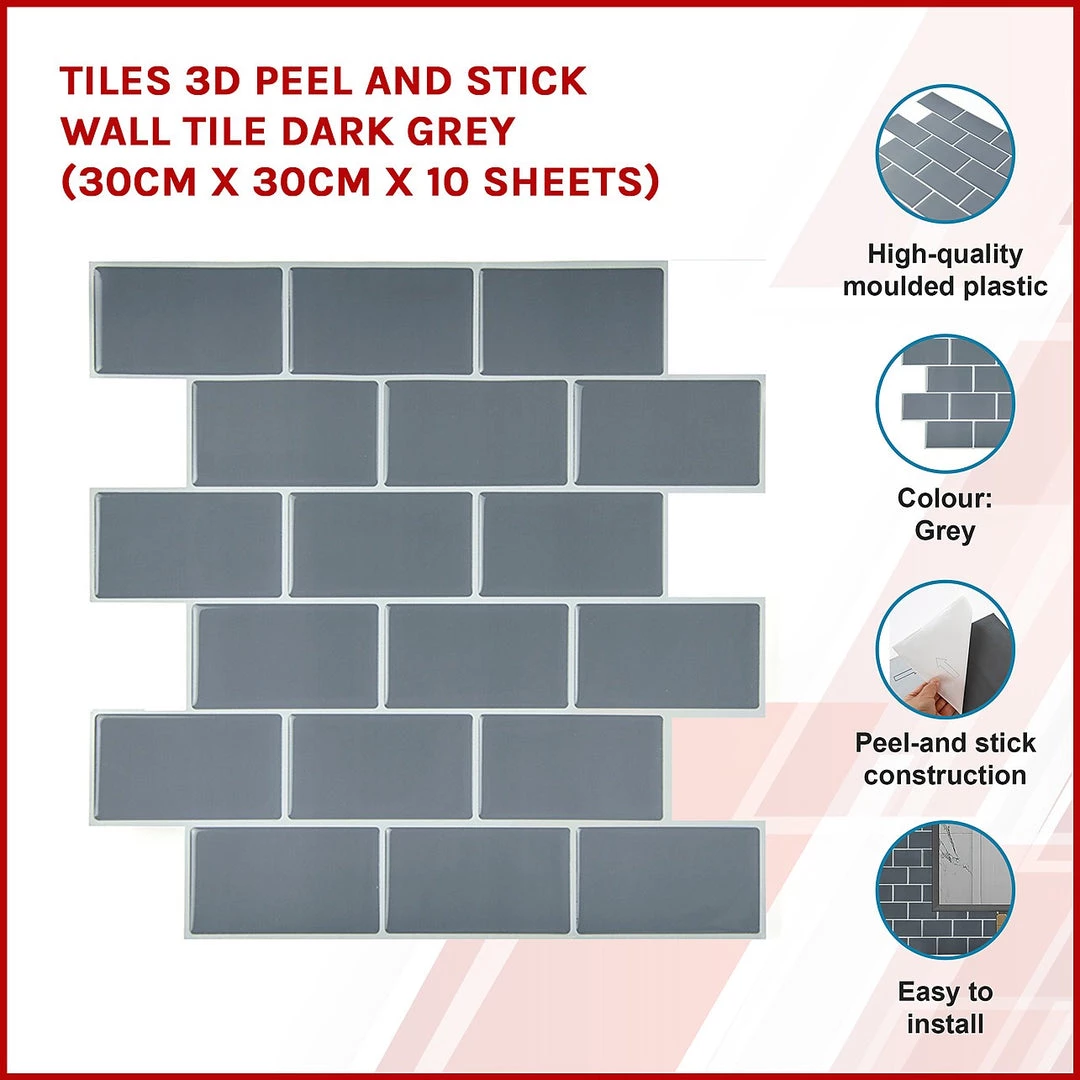 Randy & Travis Machinery DIY & Renovation Tiles 3D Peel And Stick Wall Tile Dark Grey ({{Size}} X 10 Sheets)