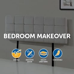 Palermo Beige Linen Fabric Queen Deluxe Tufted Headboard Bedhead Furniture