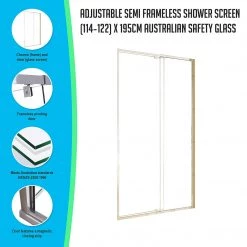 Della Francesca Front: (114~122) X 195cm Adjustable Semi Frameless Shower Screen In Chrome No Side Return
