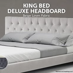 Palermo King Linen Fabric Deluxe Headboard Bedhead In Beige